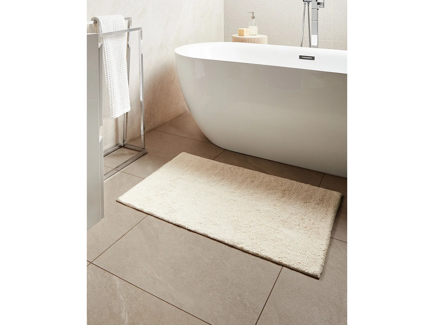 Tapis de bain GOELA Blanc cassé 60 x 90 cm Coton