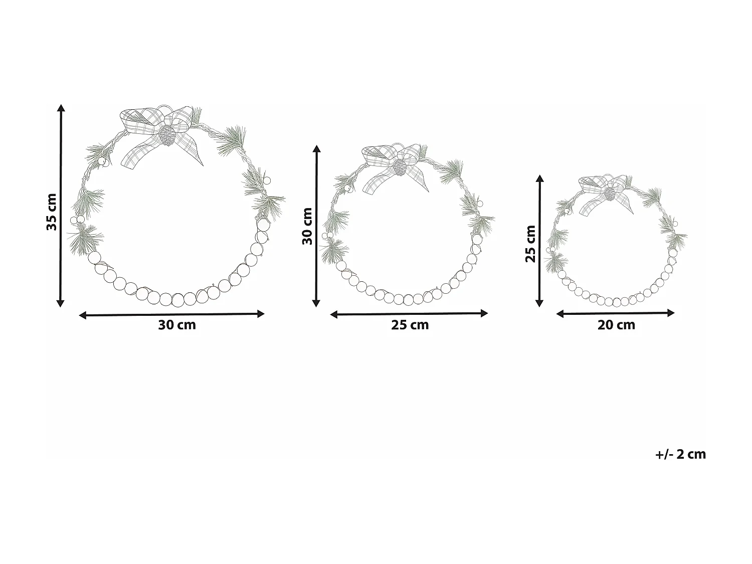 Lot de 3 décorations suspendues LED KEITELE Couronne 25/30/35 cm Blanc