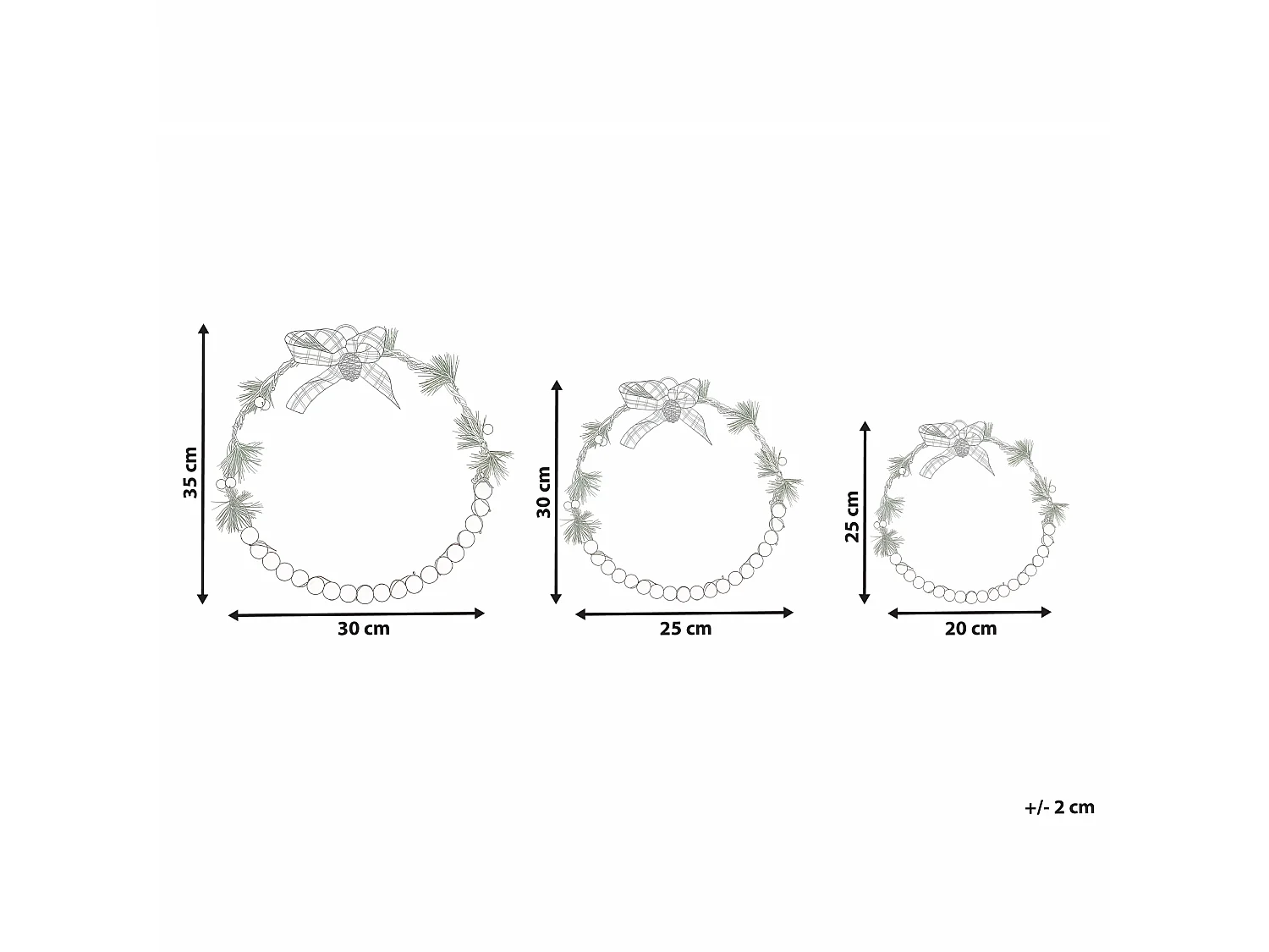 Lot de 3 décorations suspendues LED KEITELE 25/30/35 cm Couronne Blanc