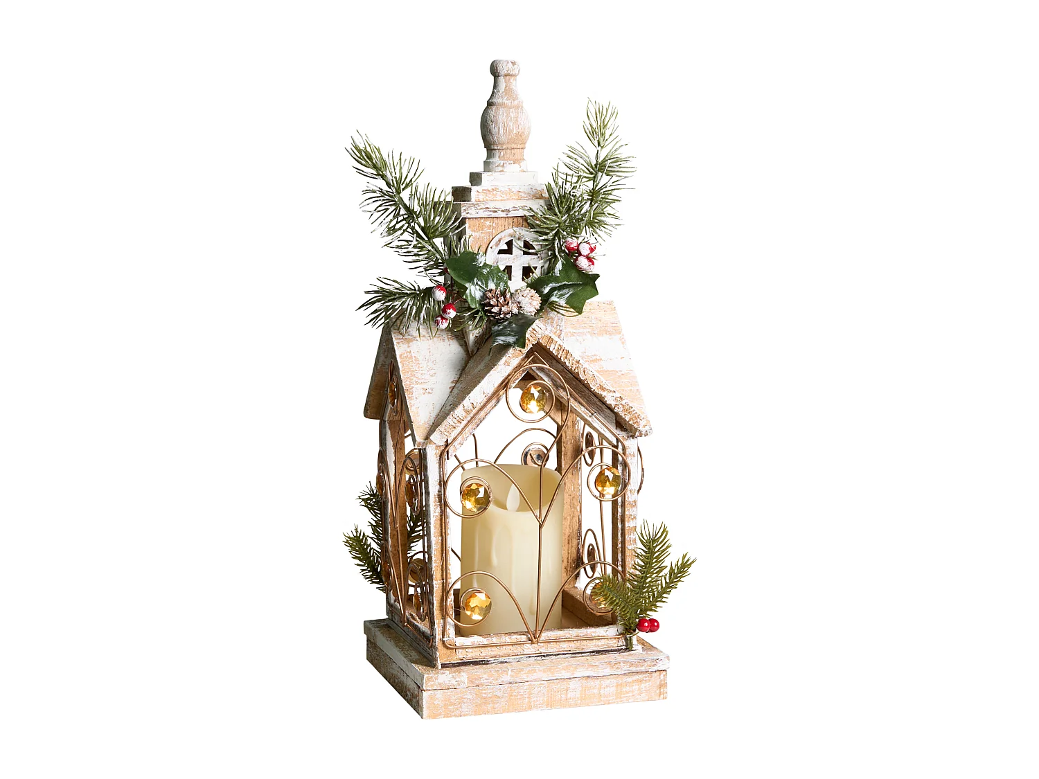 Lanterne LED SYVANSI Motif de Noël 46 cm Marron clair