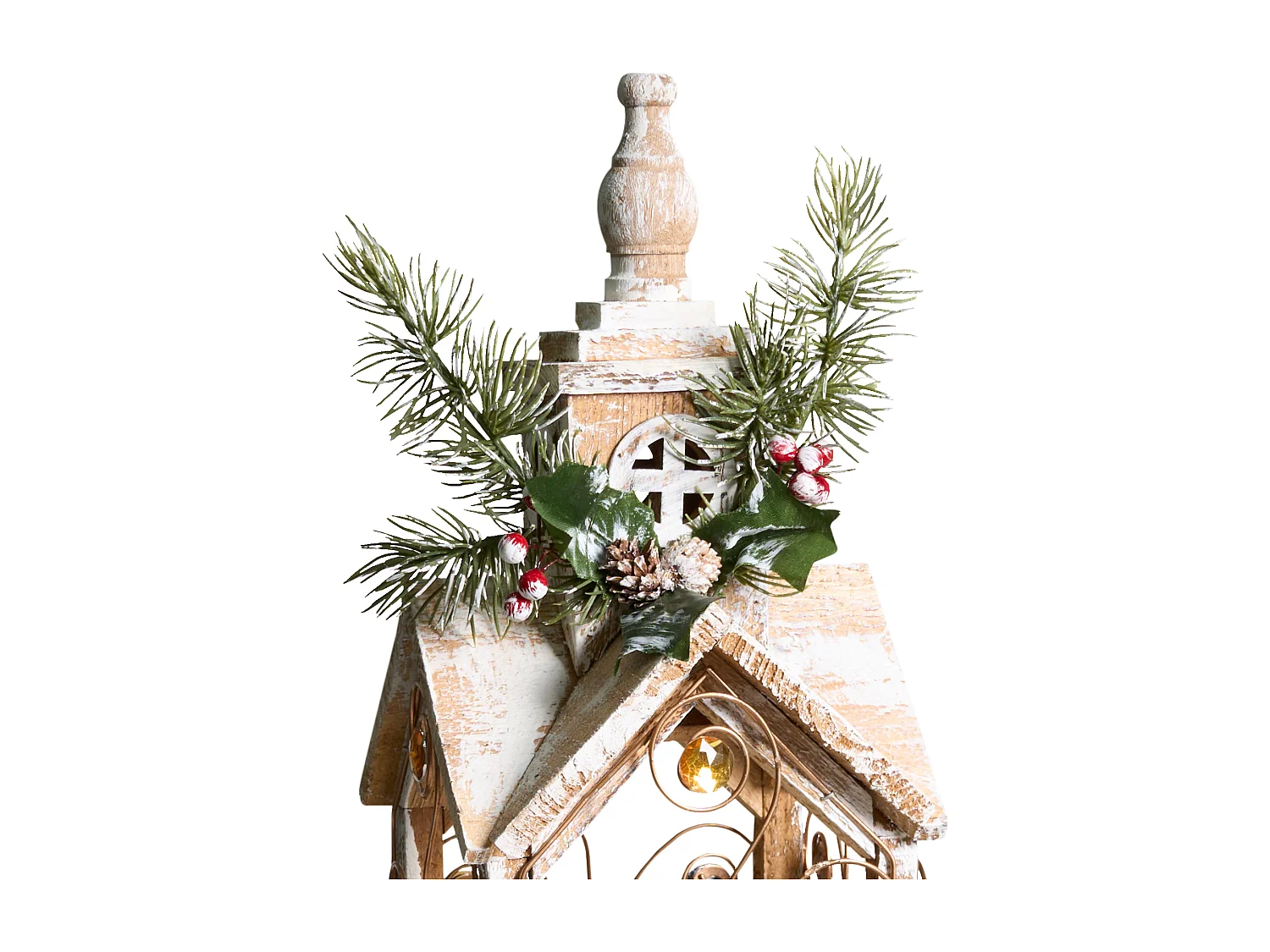 Lanterne LED SYVANSI Motif de Noël 46 cm Marron clair