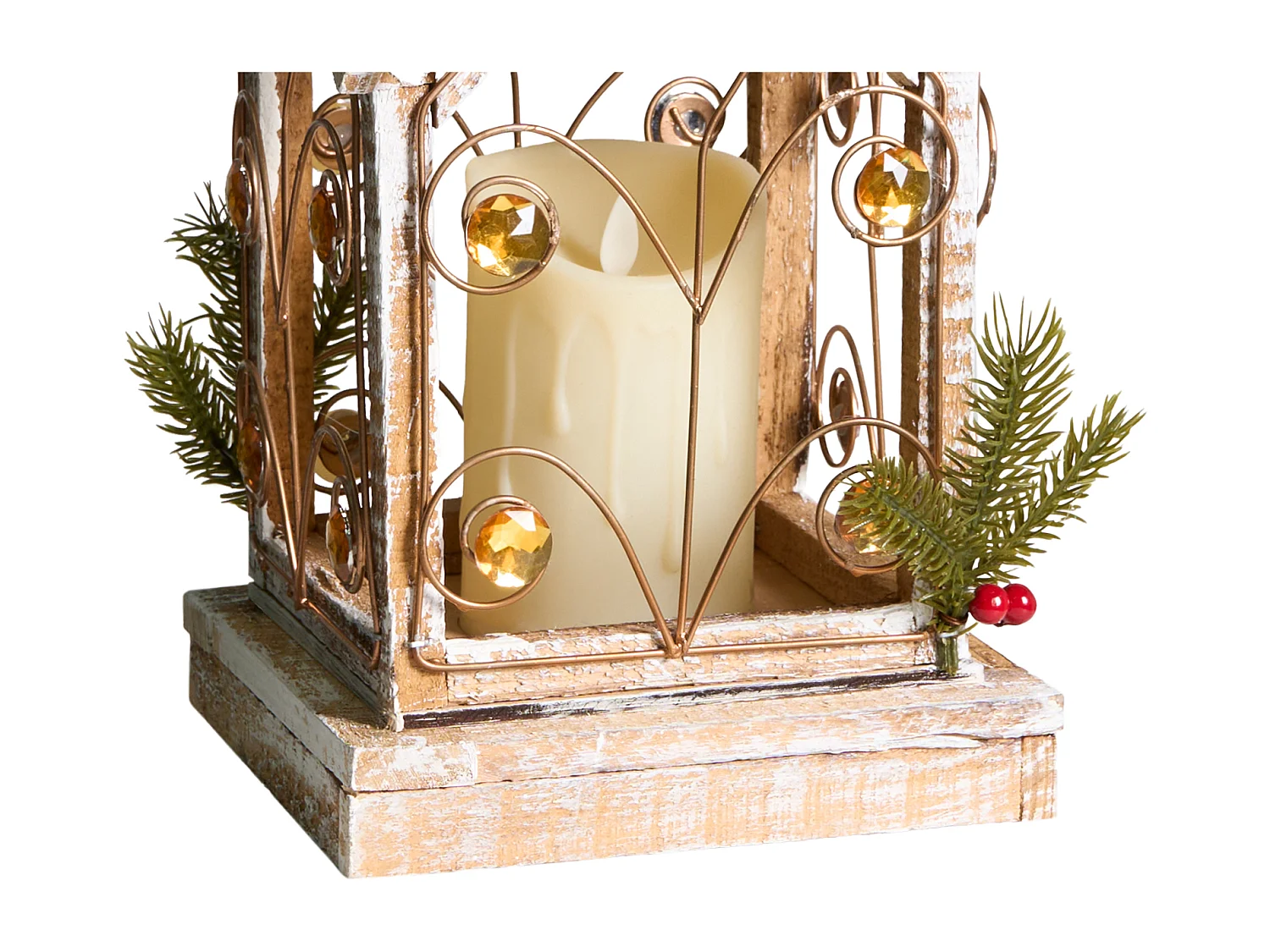 Lanterne LED SYVANSI Motif de Noël 46 cm Marron clair