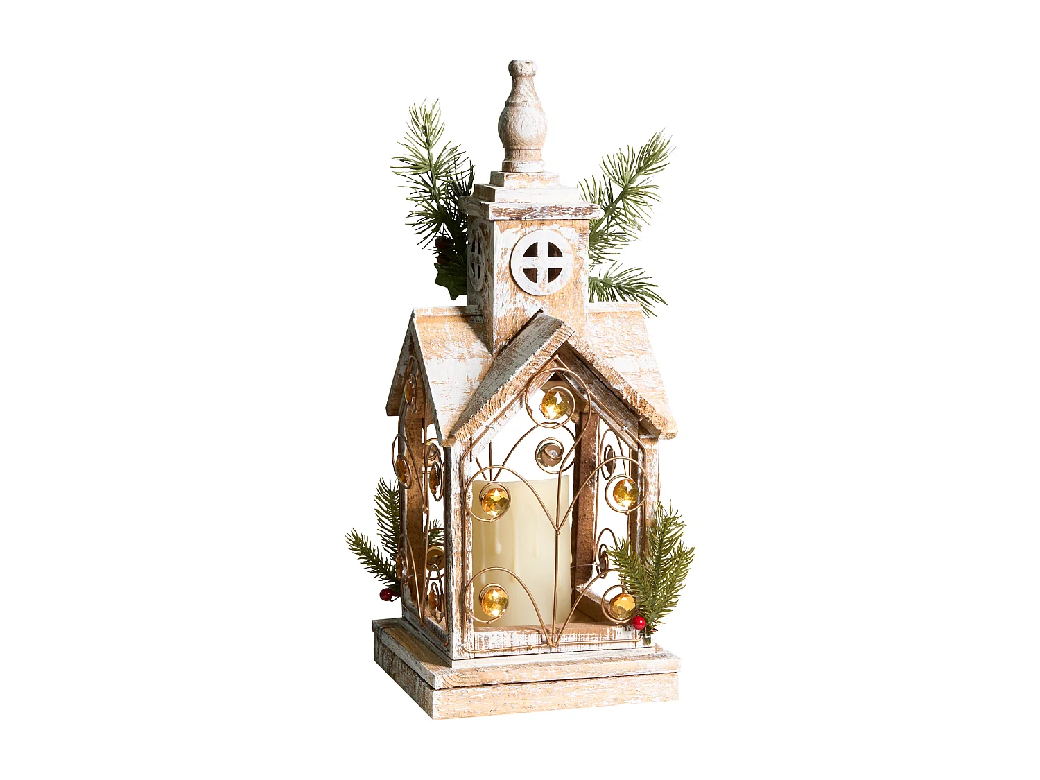 Lanterne LED SYVANSI Motif de Noël 46 cm Marron clair