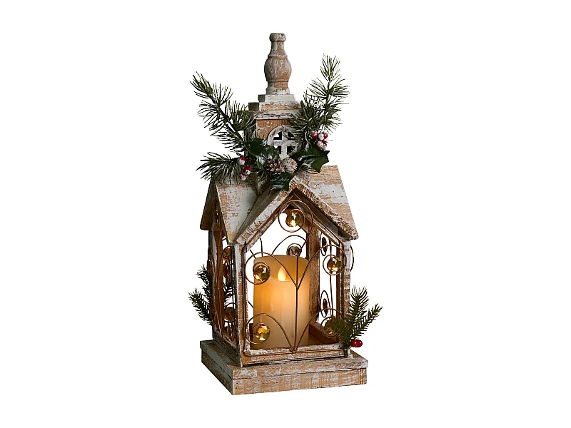 Lanterne LED SYVANSI Motif de Noël 46 cm Marron clair