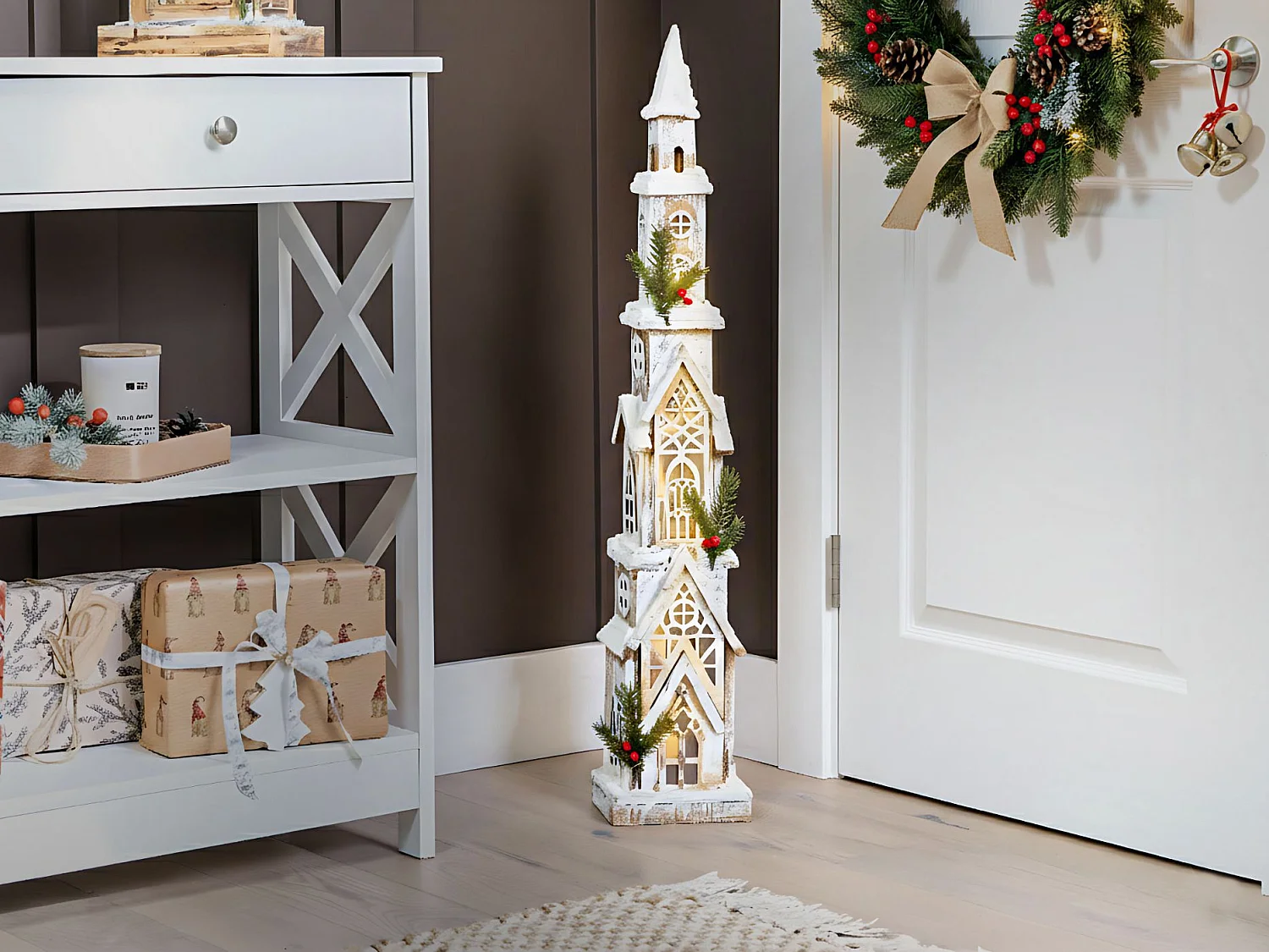 Décoration de Noël LED NASIJARVI Maison 85 cm Marron clair