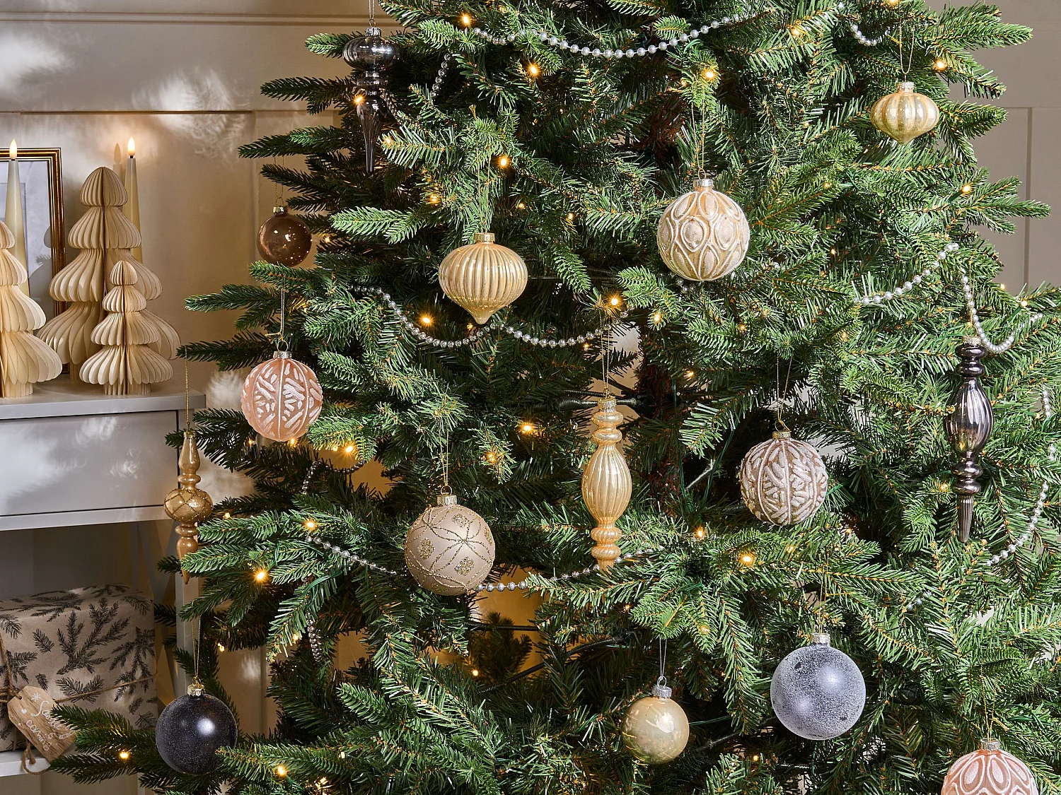 Lot de 24 boules WINTERLIGHT Verre Rose doré