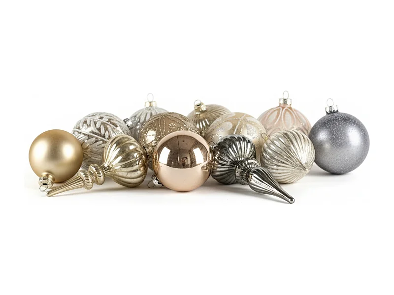 Lot de 24 boules WINTERLIGHT Verre Rose doré