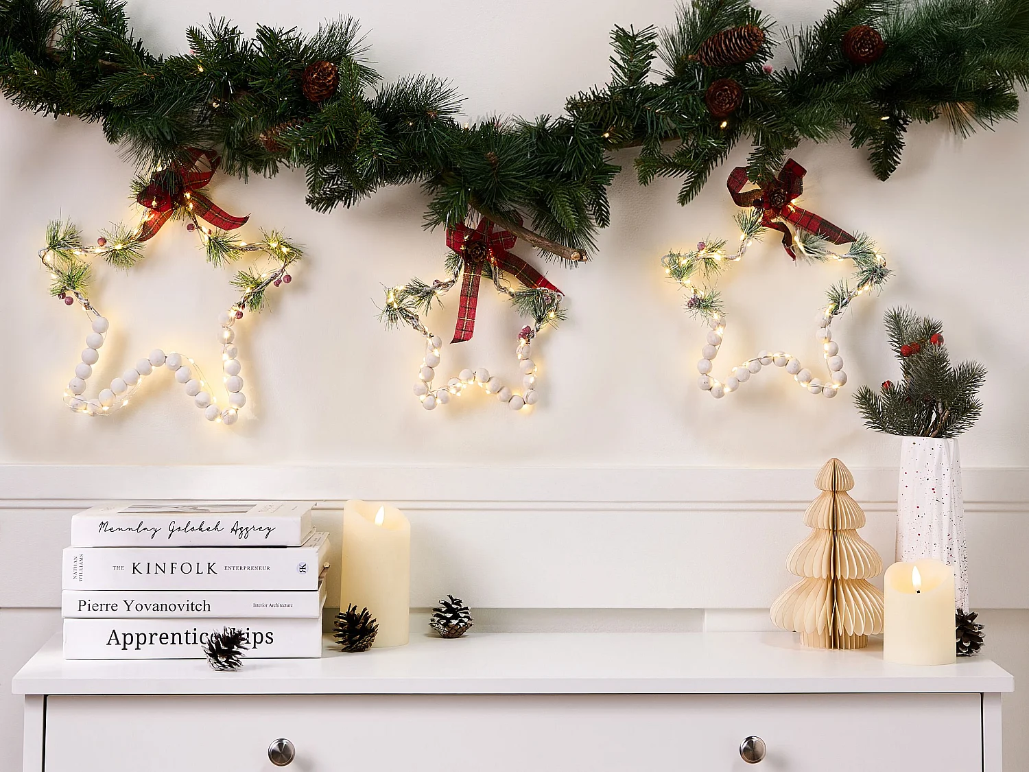 Lot de 3 décorations suspendues LED KALLAVESI Étoile 25/30/35 cm Blanc