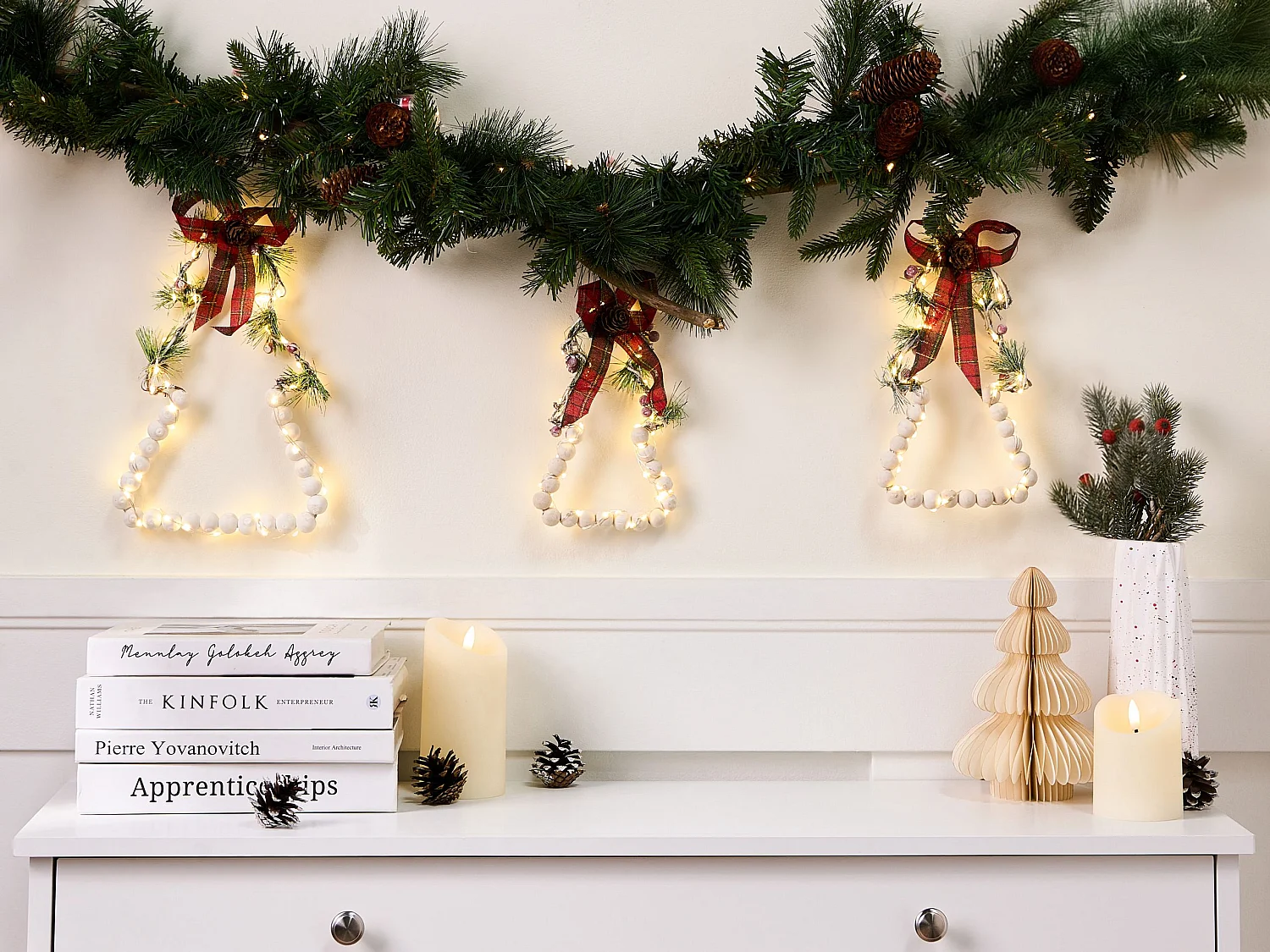 Lot de 3 décorations de Noël LED KYVESI Arbre de Noël 20/25/30 cm Blanc