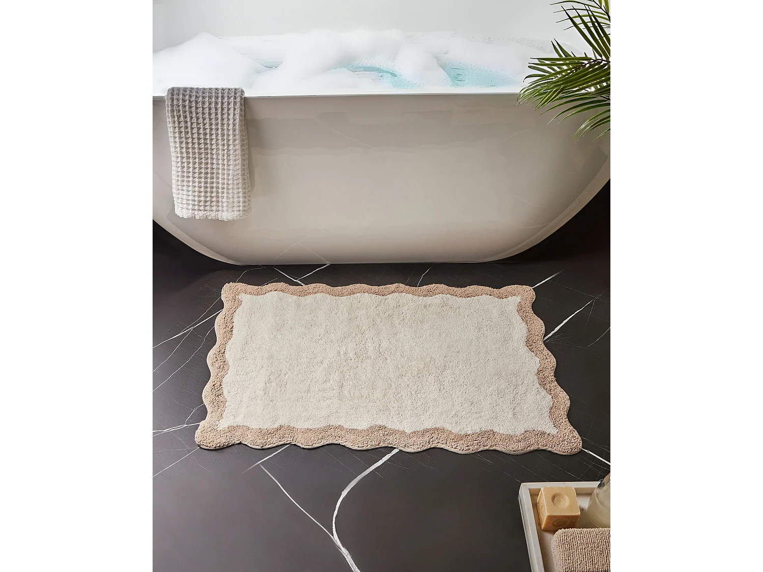 Tapis de bain NANGAL Marron/beige 60 x 90 cm Coton
