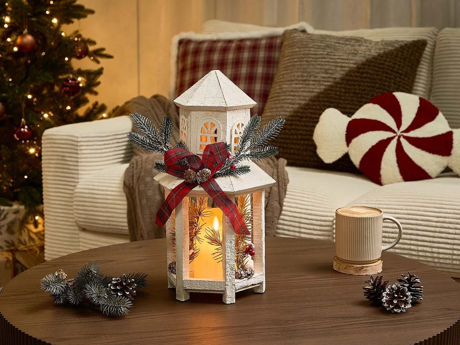 Lanterne LED SAVIVESI Motif de Noël 38 cm Blanc