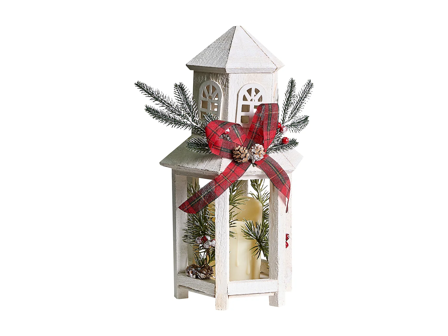 Lanterne LED SAVIVESI Motif de Noël 38 cm Blanc