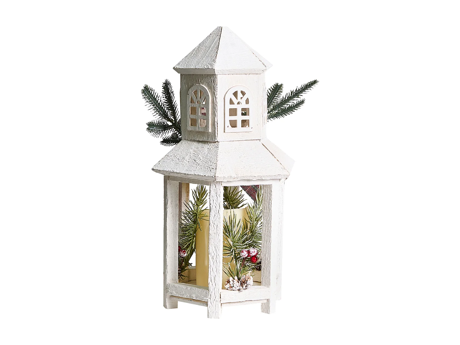 Lanterne LED SAVIVESI Motif de Noël 38 cm Blanc