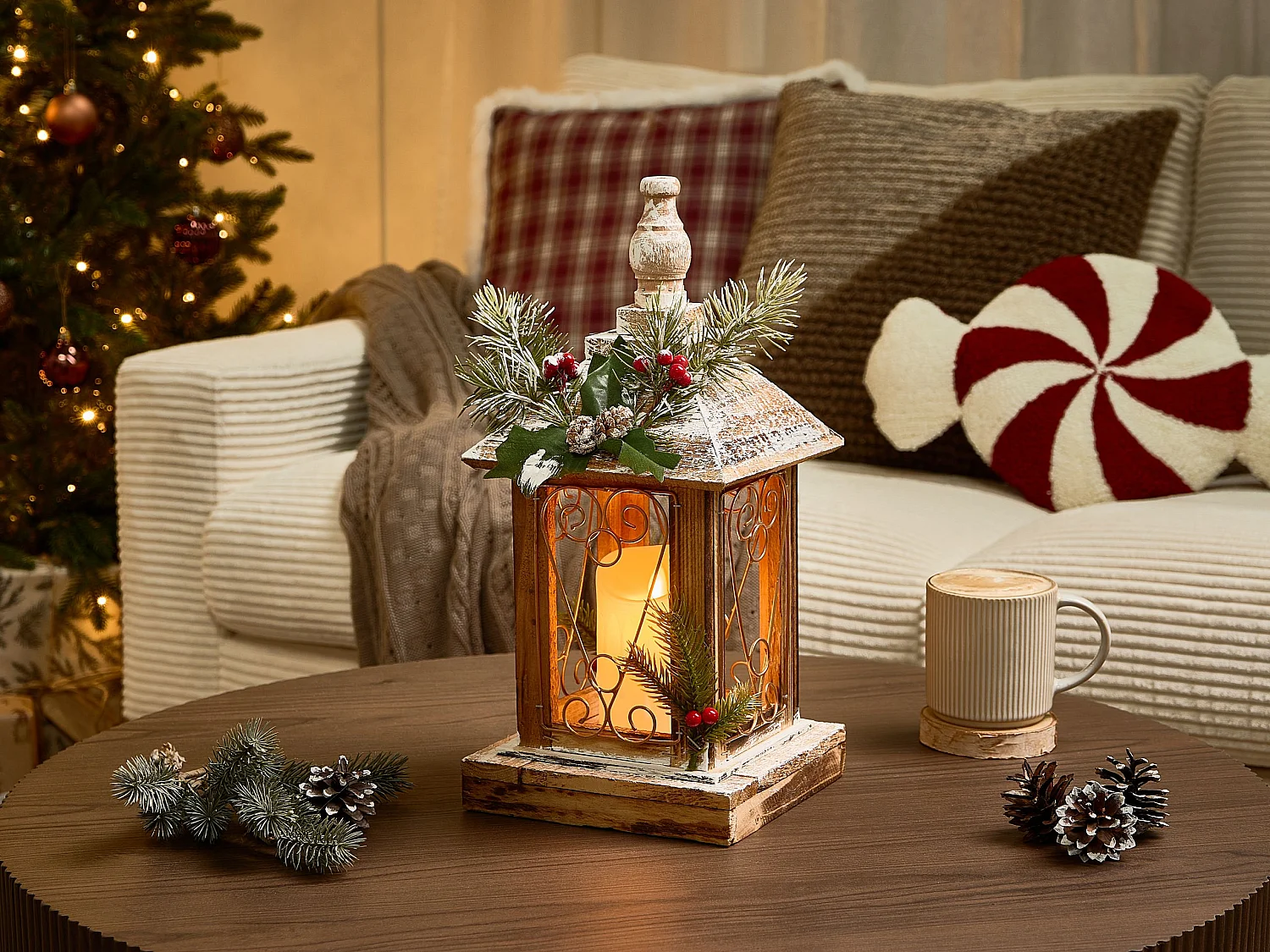 Lanterne LED SAIMA Motif de Noël 40 cm Marron foncé