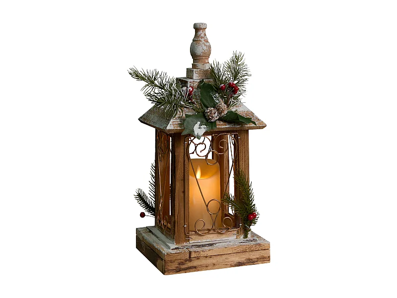 Lanterne LED SAIMA Motif de Noël 40 cm Marron foncé