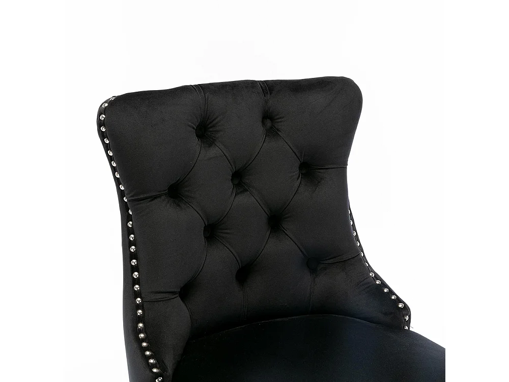 Tabourets de bar rembourrés, lot de 2 Avec rivets décoratifs et pieds en bois Garniture chromée à rivets Revêtement en velours noir