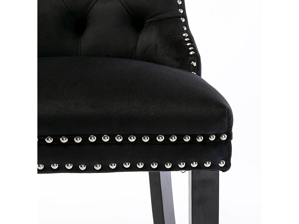 Tabourets de bar rembourrés, lot de 2 Avec rivets décoratifs et pieds en bois Garniture chromée à rivets Revêtement en velours noir