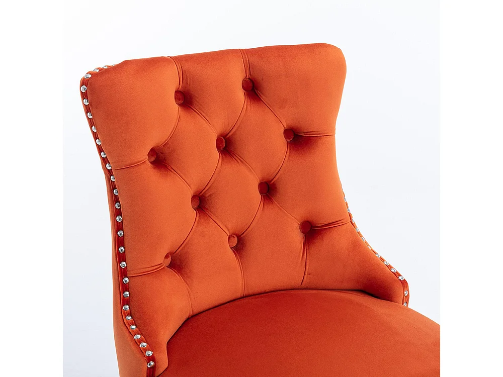 Tabourets de bar rembourrés, lot de 2 Avec rivets décoratifs et pieds en bois Garniture chromée à rivets Revêtement en velours, Orange