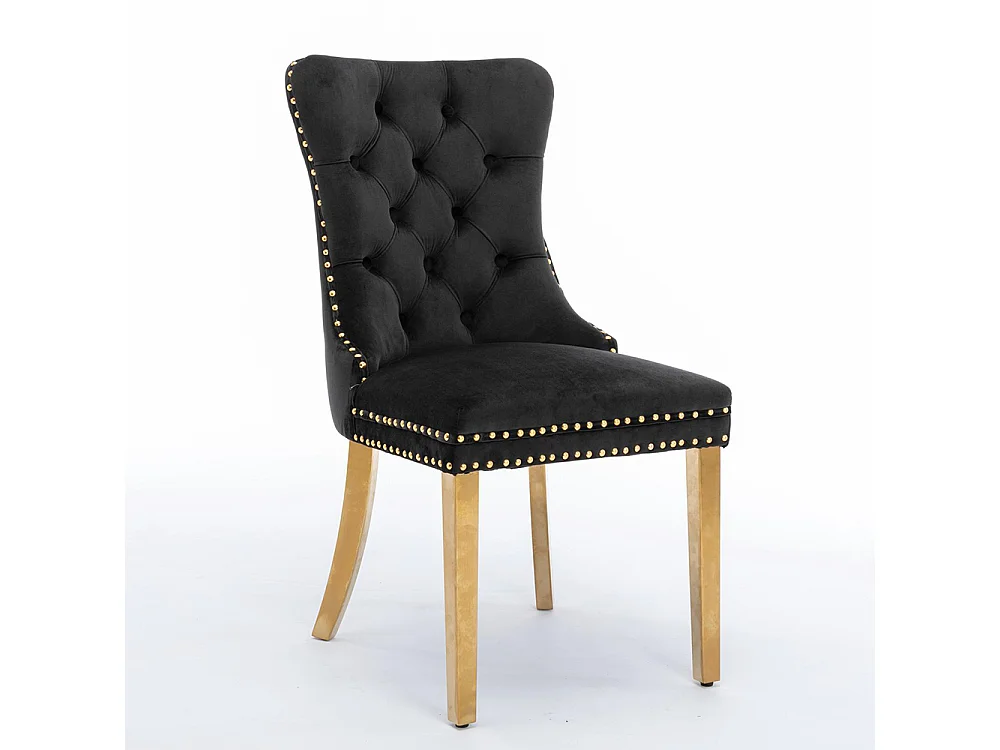 Ensemble de chaises de salle à manger en velours, design contemporain haut de gamme capitonné, bois massif,Noir et Or
