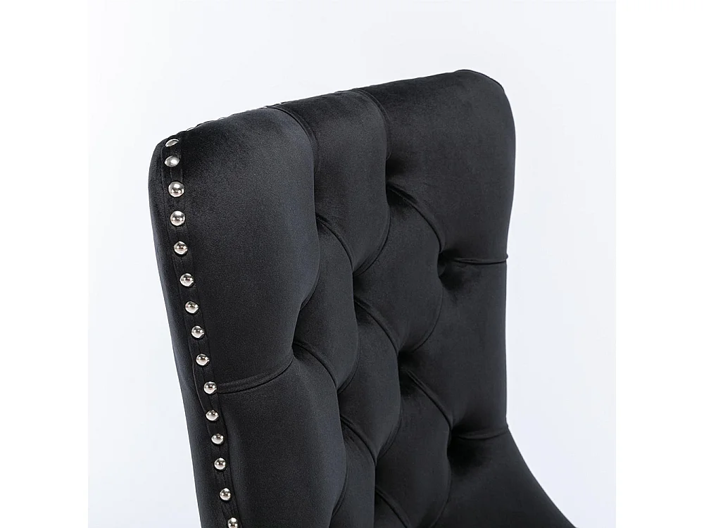 Esszimmerstuhl-Set mit Holzbeinen und Nagelverzierung, Samtbezug, Massivholzgestell, schwarz