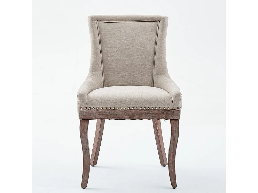 Chaises de salle à manger extra-larges, assises rembourrées en tissu, clous en bronze, lot de deux, beige