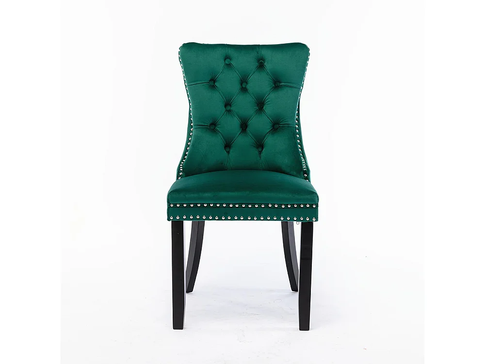 Ensemble de chaises de salle à manger, avec pieds en bois et garniture à clous, revêtement en velours, structure en bois massif,Vert