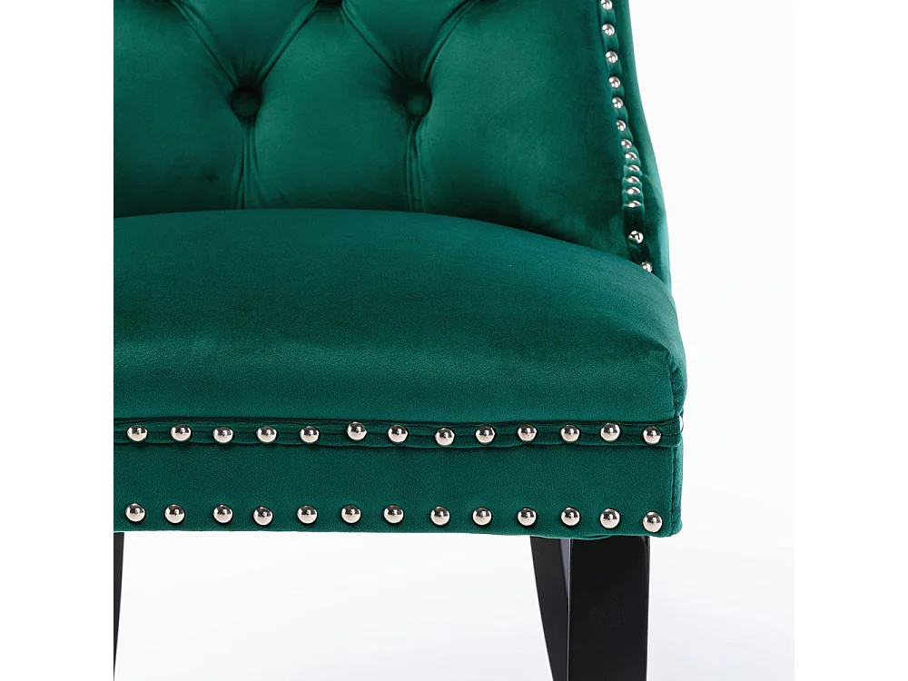 Ensemble de chaises de salle à manger, avec pieds en bois et garniture à clous, revêtement en velours, structure en bois massif,Vert