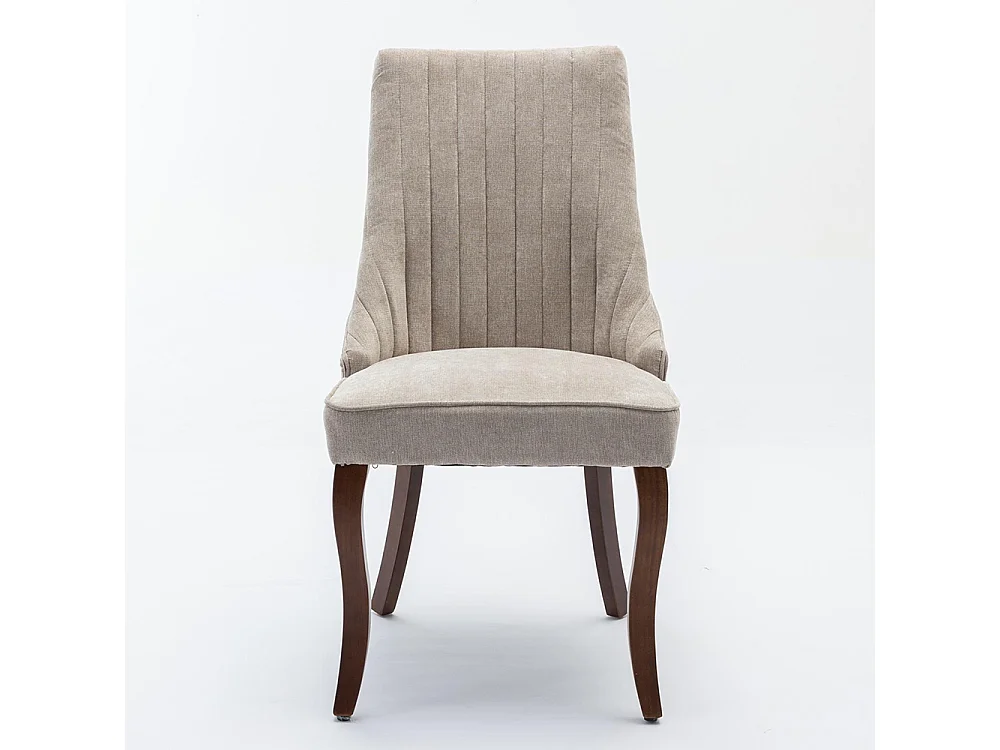 Sedie da pranzo, set di due, imbottite in tessuto con morbida imbottitura, gambe curve in legno massello, lino, beige