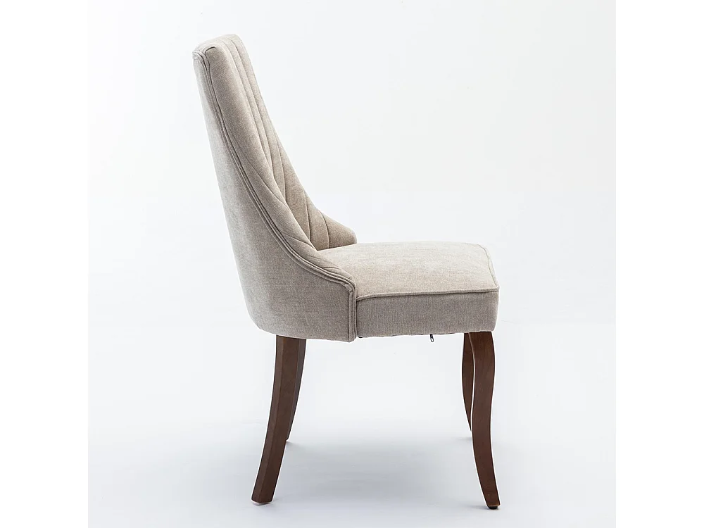 Sedie da pranzo, set di due, imbottite in tessuto con morbida imbottitura, gambe curve in legno massello, lino, beige