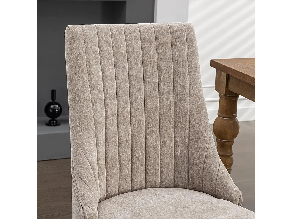 Sedie da pranzo, set di due, imbottite in tessuto con morbida imbottitura, gambe curve in legno massello, lino, beige