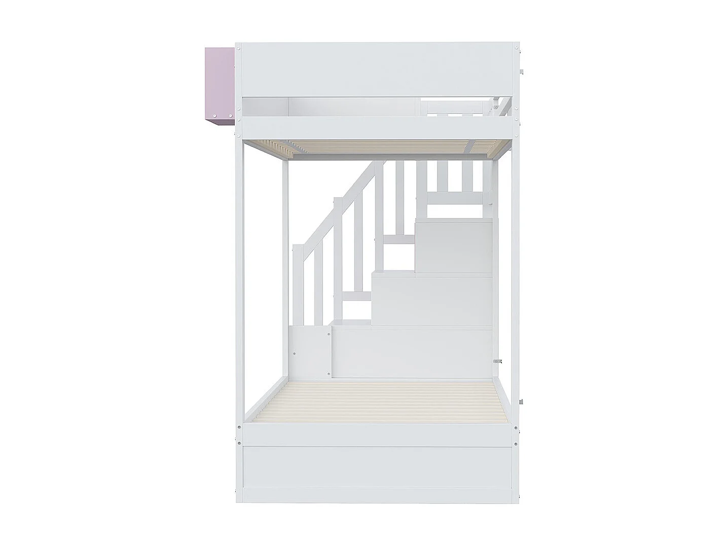 Lit superposé 90 × 200 cm, avec coffre de rangement amovible, échelle de sécurité, tiroirs, blanc + rose