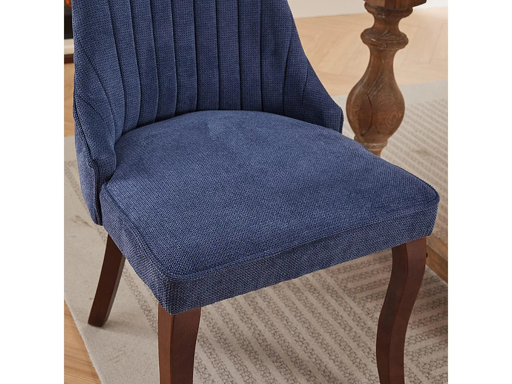 Chaises de salle à manger, lot de deux, rembourrées en tissu avec un rembourrage moelleux, pieds courbés en bois massif, lin,bleu