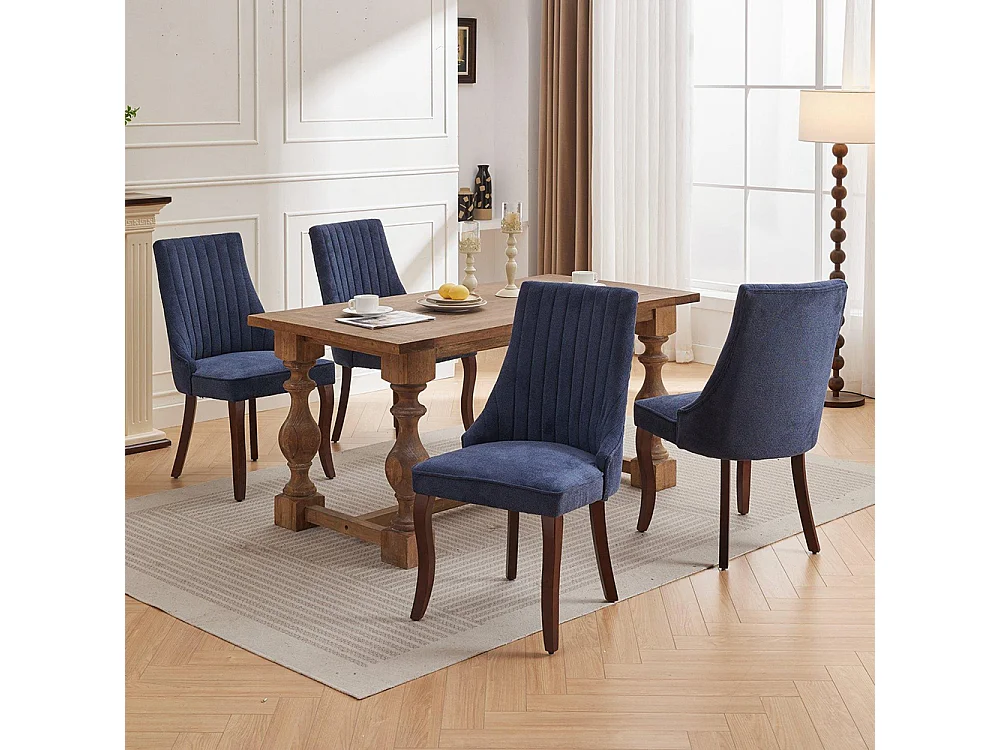 Chaises de salle à manger, lot de deux, rembourrées en tissu avec un rembourrage moelleux, pieds courbés en bois massif, lin,bleu