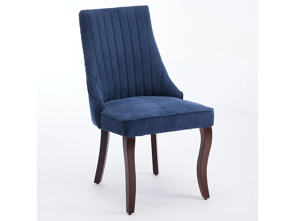 Chaises de salle à manger, lot de deux, rembourrées en tissu avec un rembourrage moelleux, pieds courbés en bois massif, lin,bleu
