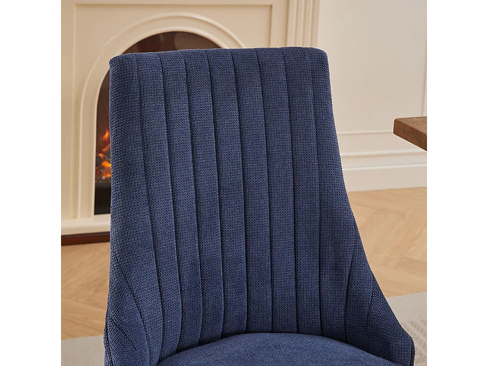 Chaises de salle à manger, lot de deux, rembourrées en tissu avec un rembourrage moelleux, pieds courbés en bois massif, lin,bleu