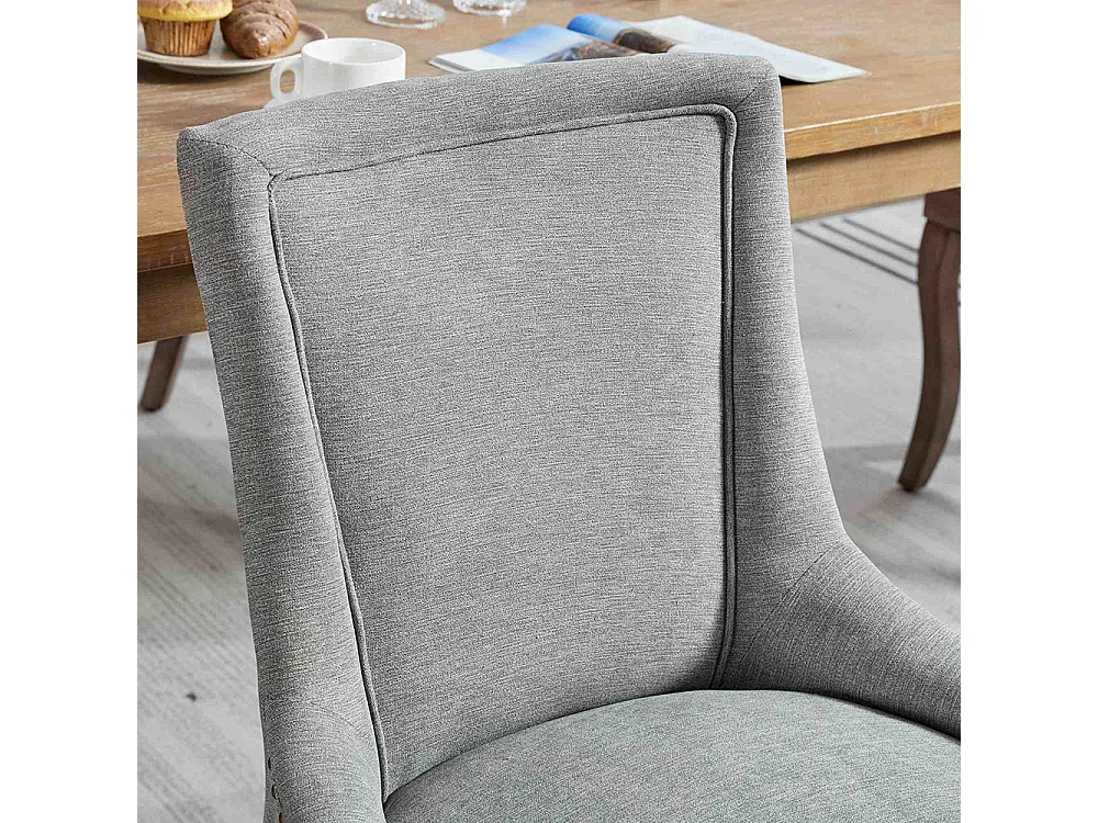 Sedie da pranzo extra large, sedute imbottite in tessuto, rivetti in bronzo, set da due, grigio