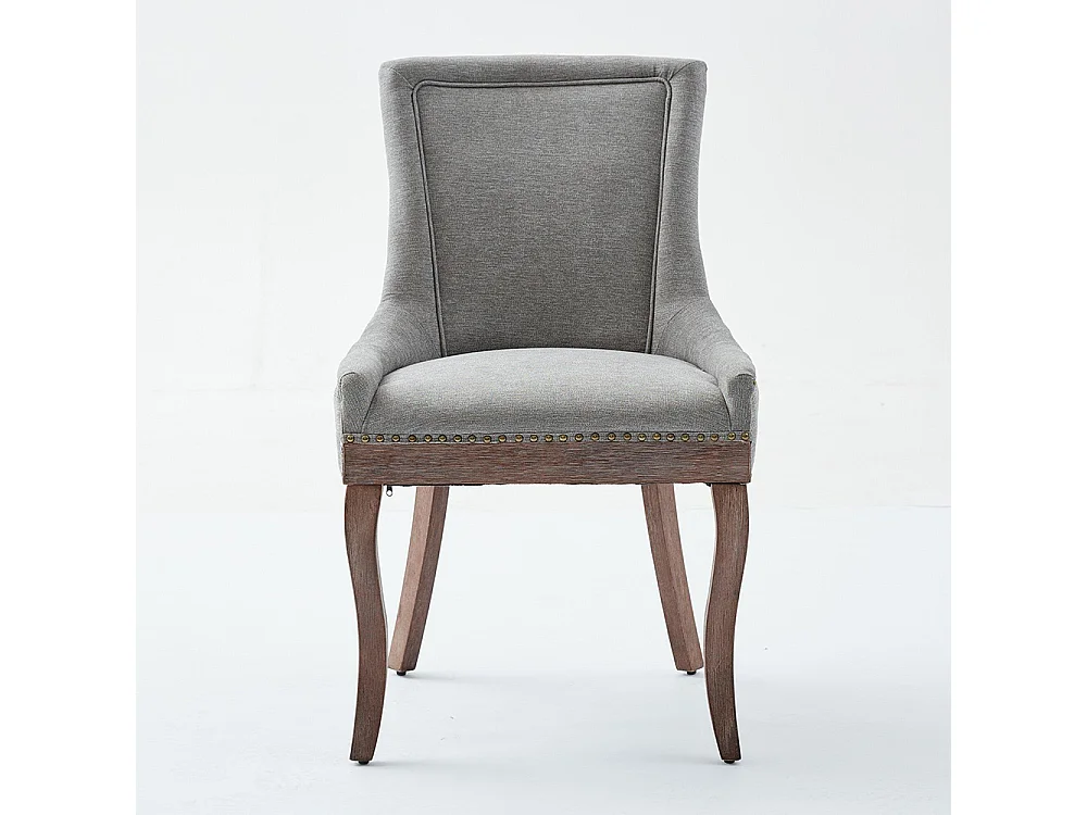 Chaises de salle à manger extra-larges, assises rembourrées en tissu, clous en bronze, lot de deux, gris