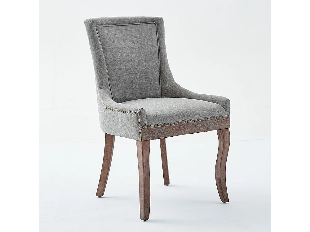 Chaises de salle à manger extra-larges, assises rembourrées en tissu, clous en bronze, lot de deux, gris