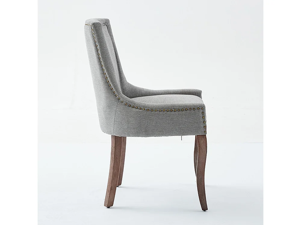 Chaises de salle à manger extra-larges, assises rembourrées en tissu, clous en bronze, lot de deux, gris
