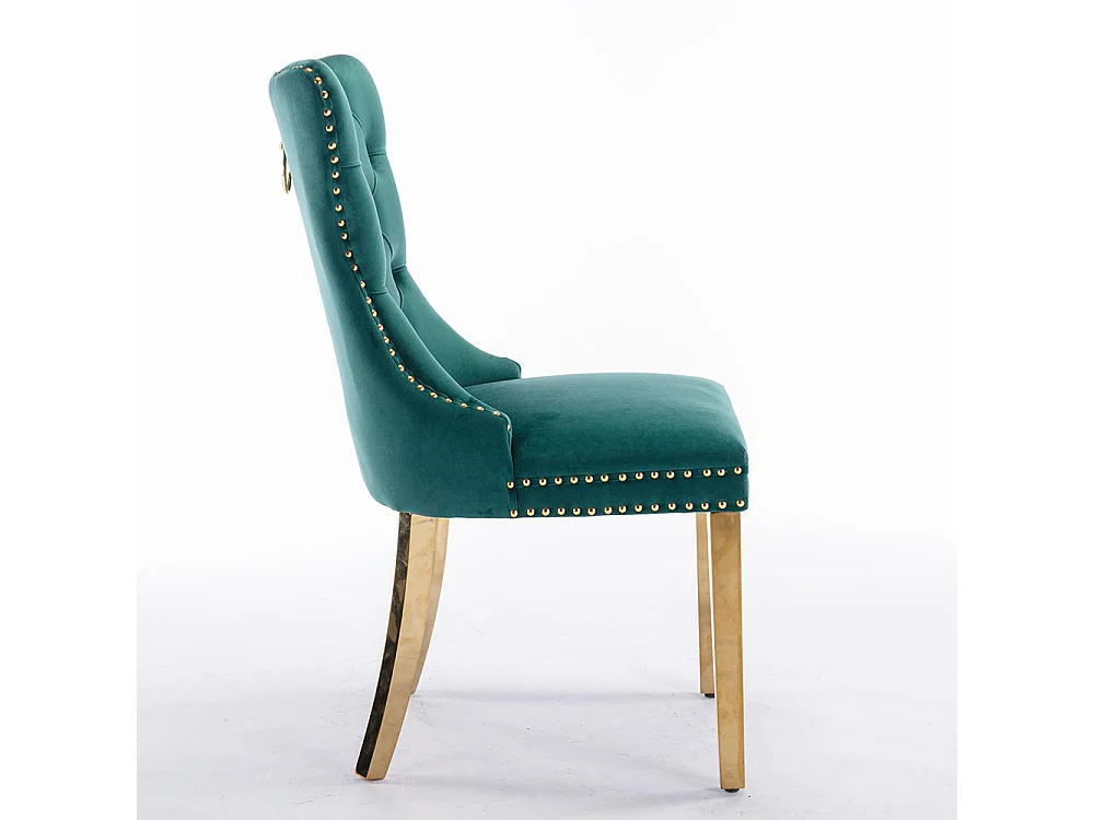 Silla de comedor tapizada de 2 piezas con patas de acero inoxidable cromado, tapizado con tachuelas, tapicería de terciopelo, verde