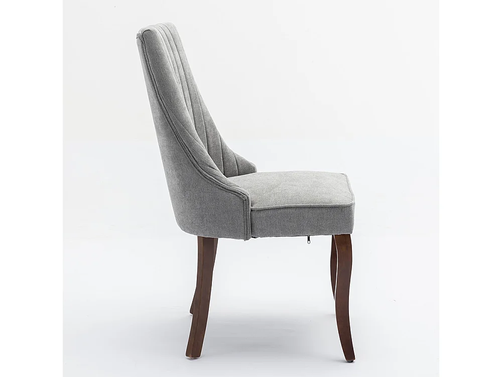 Sillas de comedor, juego de dos, tapizadas en tela con acolchado mullido, patas curvadas de madera maciza, lino, gris