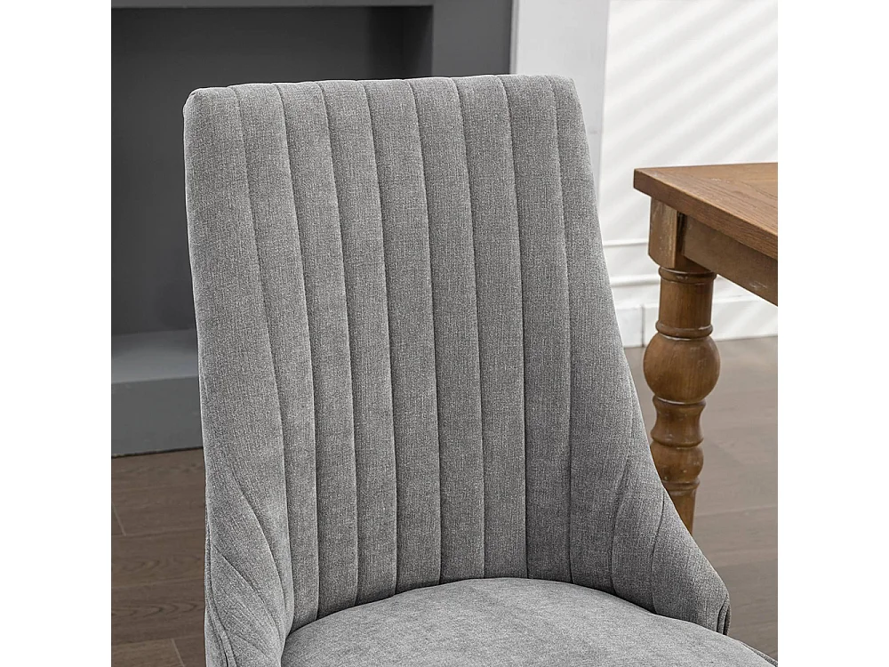 Sillas de comedor, juego de dos, tapizadas en tela con acolchado mullido, patas curvadas de madera maciza, lino, gris