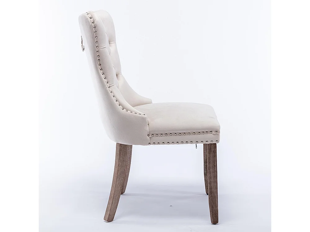 Ensemble de chaises de salle à manger, avec pieds en bois et garniture à clous, revêtement en velours, structure en bois massif,beige