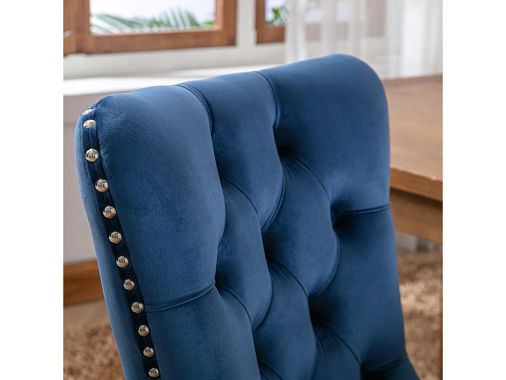 Ensemble de chaises de salle à manger, avec pieds en bois et garniture à clous, revêtement en velours, structure en bois massif,Bleu