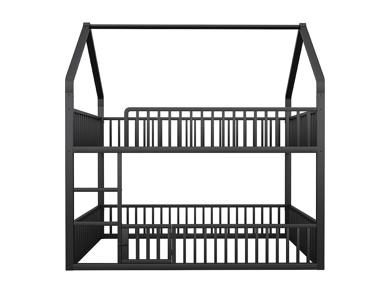 Lit superposé pour enfants, 140 x 200 cm, structure métallique avec échelle, conception loft avec porte d'accès à charnières, finition noire.