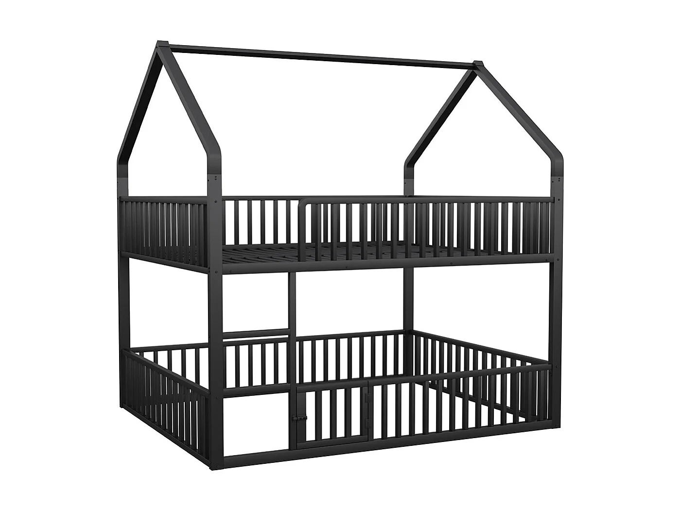 Lit superposé pour enfants, 140 x 200 cm, structure métallique avec échelle, conception loft avec porte d'accès à charnières, finition noire.