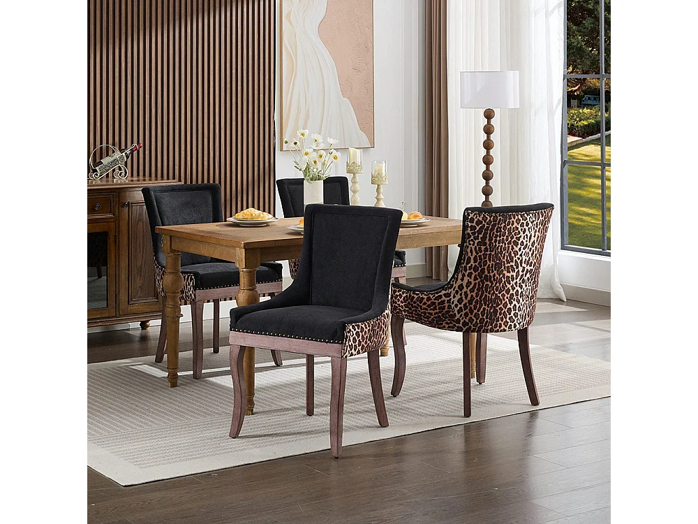 Chaises de salle à manger extra-larges, assises rembourrées en tissu, clous en bronze, lot de deux,imprimé léopard