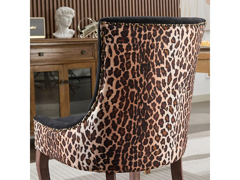 Chaises de salle à manger extra-larges, assises rembourrées en tissu, clous en bronze, lot de deux,imprimé léopard