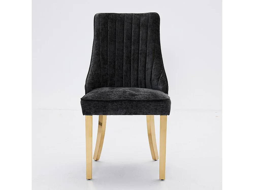 Chaises de salle à manger, lot de deux, rembourrées en tissu avec un rembourrage moelleux, pieds courbés en bois massif, lin,noir