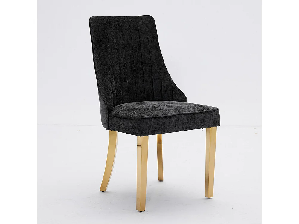 Chaises de salle à manger, lot de deux, rembourrées en tissu avec un rembourrage moelleux, pieds courbés en bois massif, lin,noir